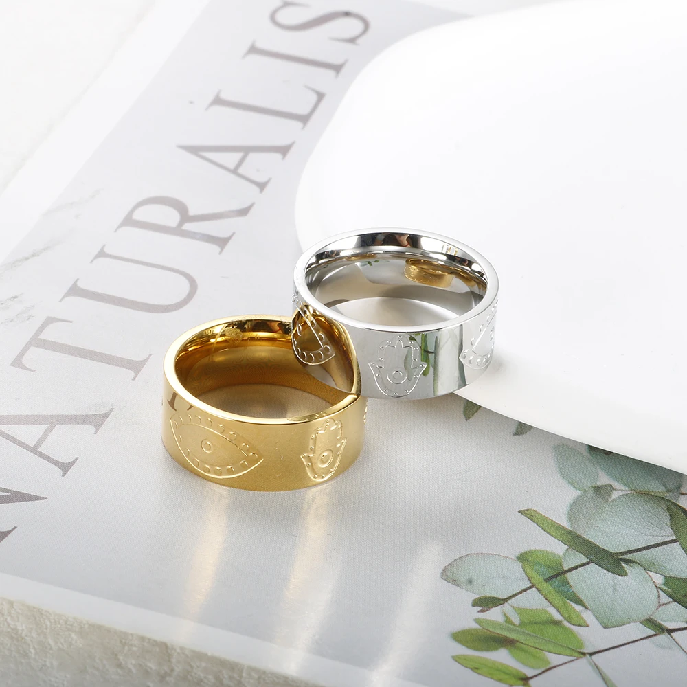 8mm Heart Palm Eyes Engraving Ring for Women Men Stainless Steel Gold Color Waterproof Finger Rings Classic Jewelry Party Gifts