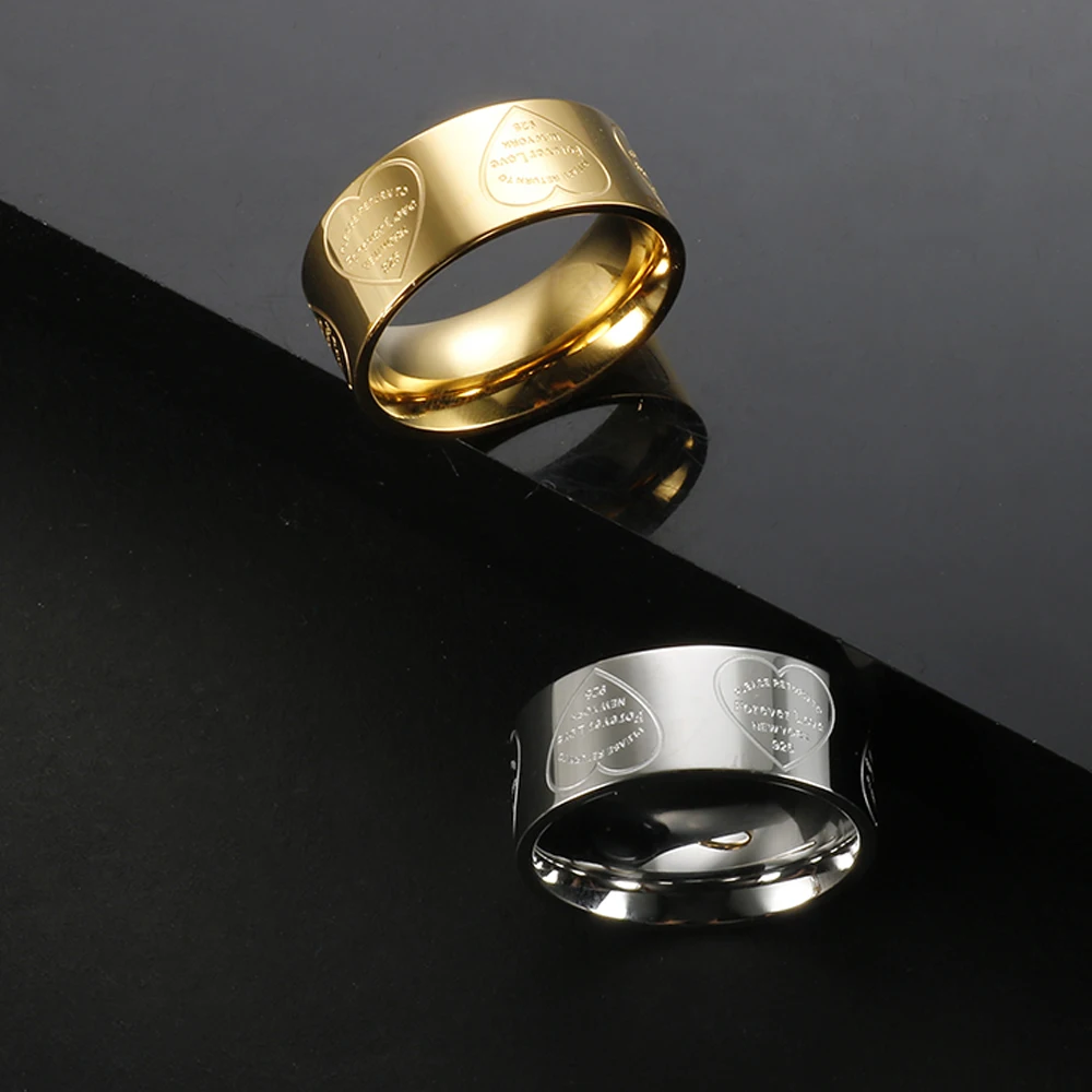 8mm Heart Palm Eyes Engraving Ring for Women Men Stainless Steel Gold Color Waterproof Finger Rings Classic Jewelry Party Gifts