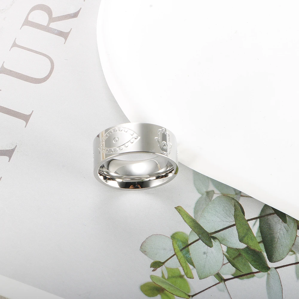 8mm Heart Palm Eyes Engraving Ring for Women Men Stainless Steel Gold Color Waterproof Finger Rings Classic Jewelry Party Gifts