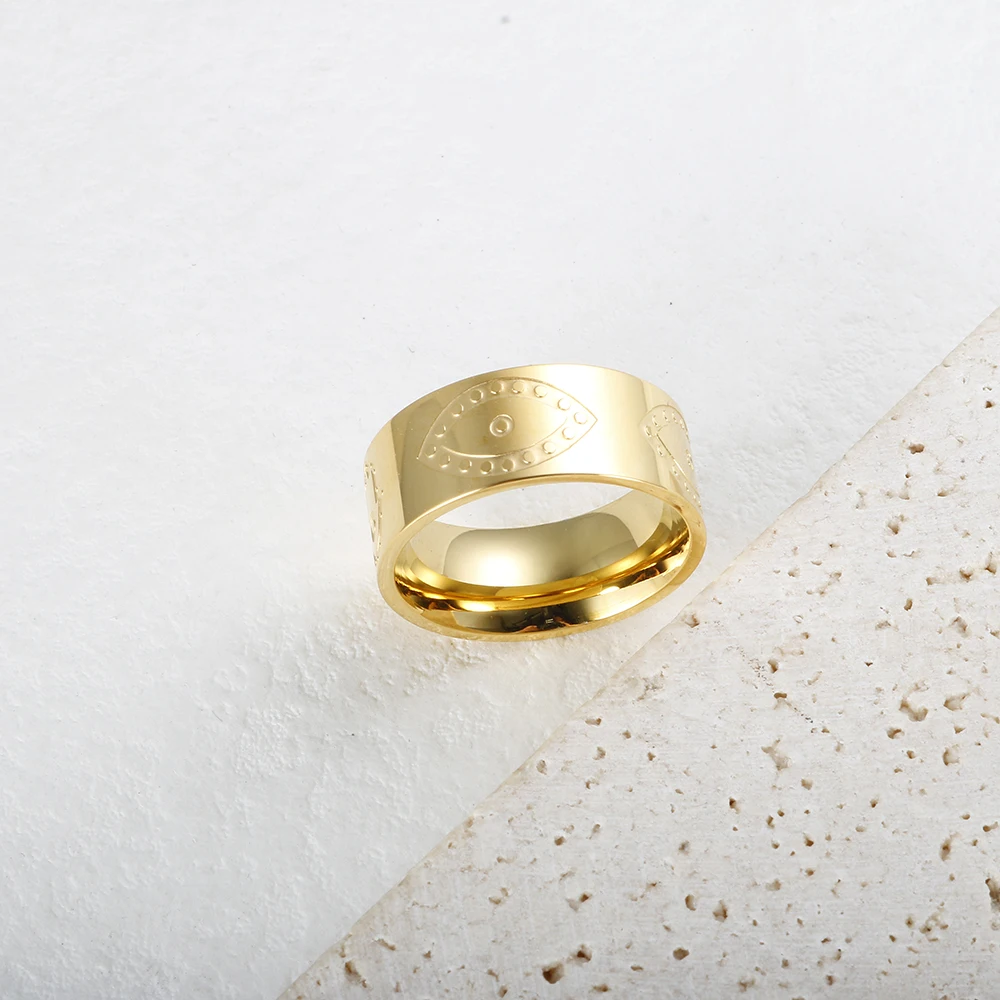 8mm Heart Palm Eyes Engraving Ring for Women Men Stainless Steel Gold Color Waterproof Finger Rings Classic Jewelry Party Gifts
