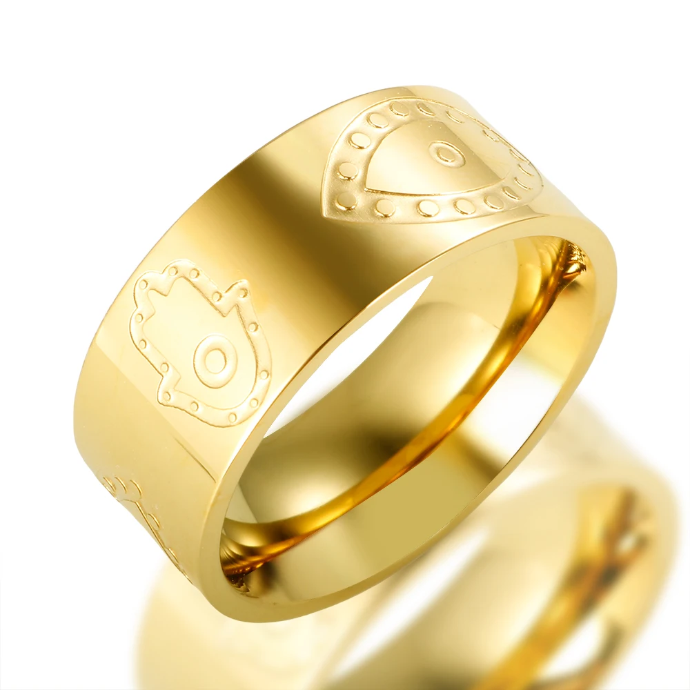 8mm Heart Palm Eyes Engraving Ring for Women Men Stainless Steel Gold Color Waterproof Finger Rings Classic Jewelry Party Gifts