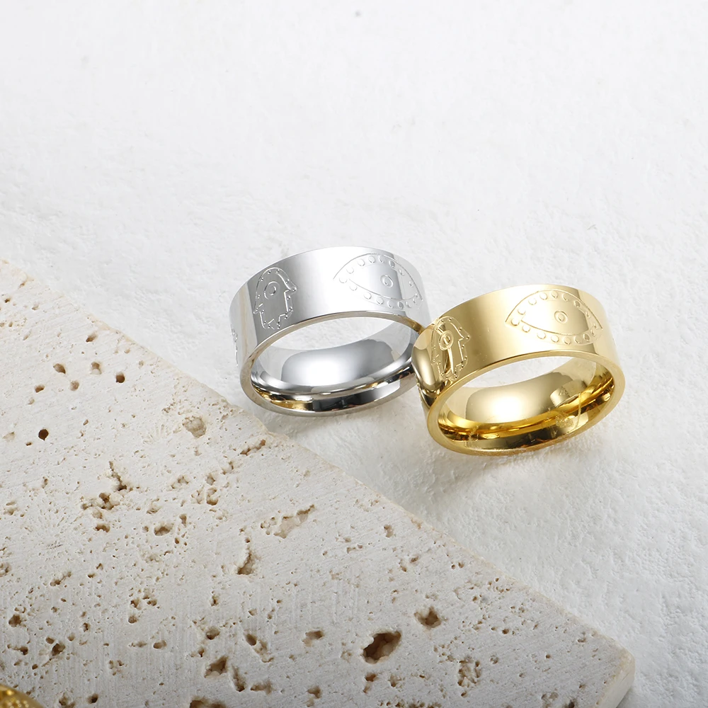 8mm Heart Palm Eyes Engraving Ring for Women Men Stainless Steel Gold Color Waterproof Finger Rings Classic Jewelry Party Gifts