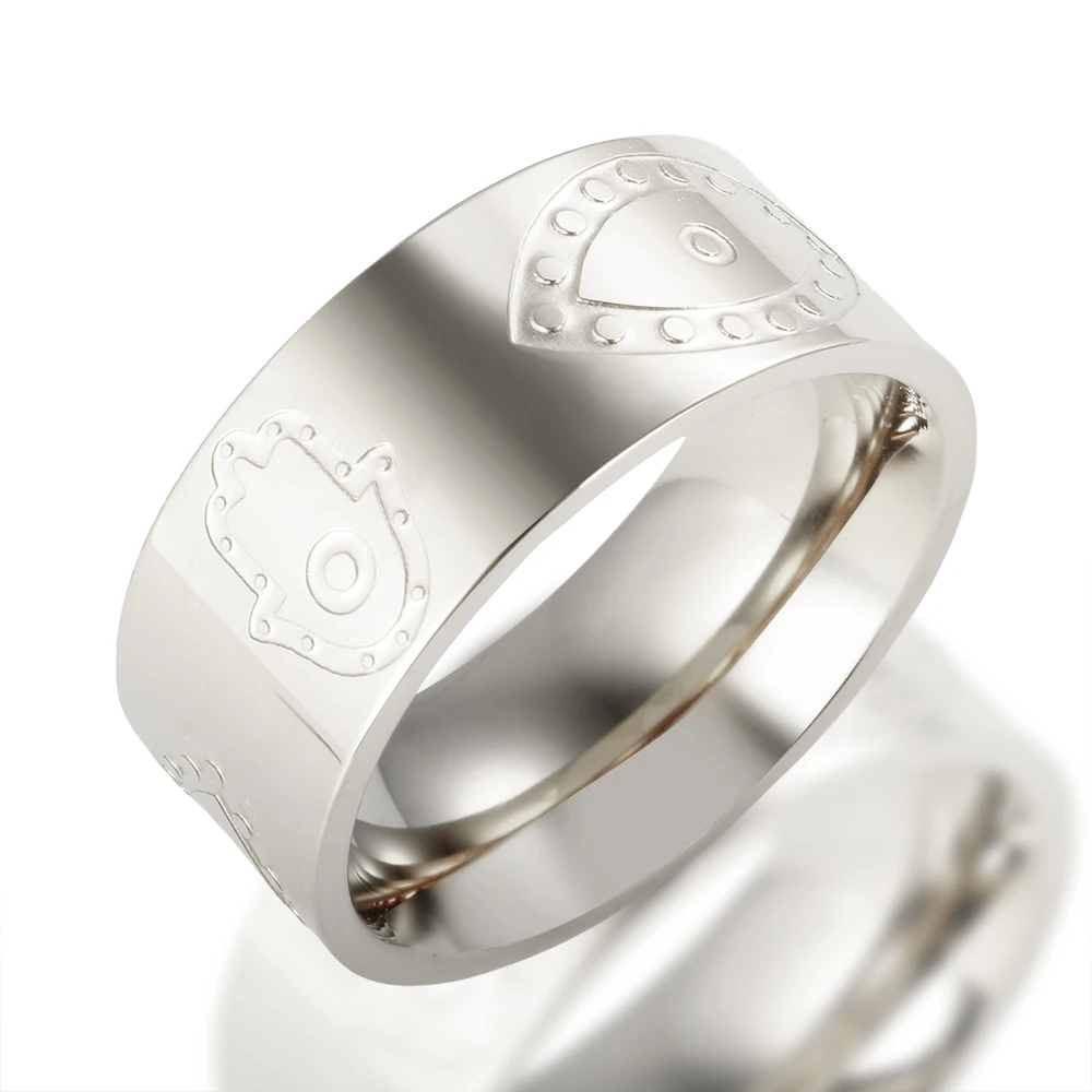 8mm Heart Palm Eyes Engraving Ring for Women Men Stainless Steel Gold Color Waterproof Finger Rings Classic Jewelry Party Gifts