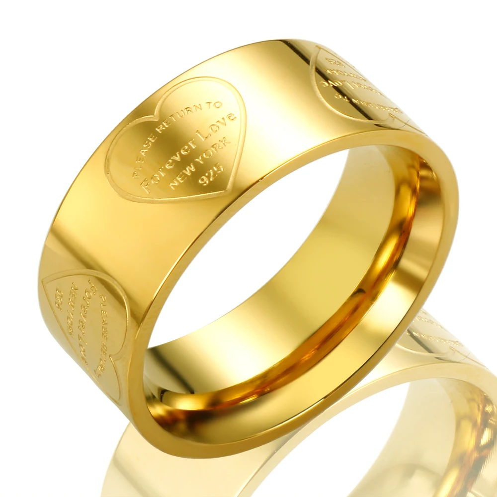 8mm Heart Palm Eyes Engraving Ring for Women Men Stainless Steel Gold Color Waterproof Finger Rings Classic Jewelry Party Gifts