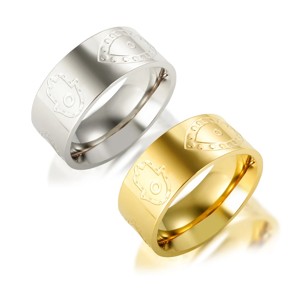 8mm Heart Palm Eyes Engraving Ring for Women Men Stainless Steel Gold Color Waterproof Finger Rings Classic Jewelry Party Gifts