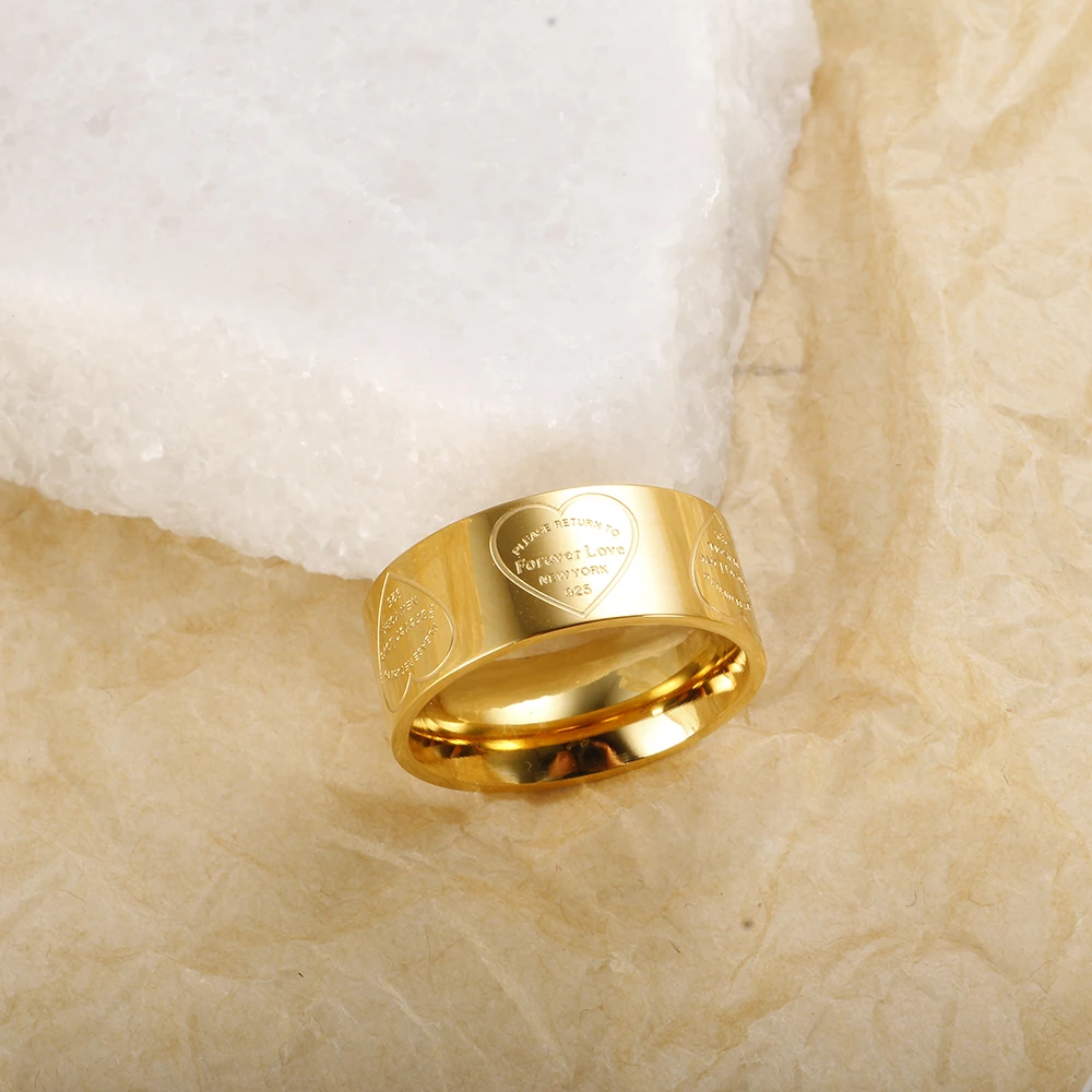 8mm Heart Palm Eyes Engraving Ring for Women Men Stainless Steel Gold Color Waterproof Finger Rings Classic Jewelry Party Gifts