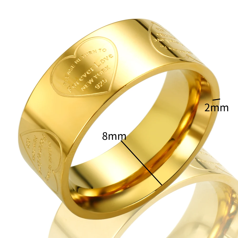 8mm Heart Palm Eyes Engraving Ring for Women Men Stainless Steel Gold Color Waterproof Finger Rings Classic Jewelry Party Gifts