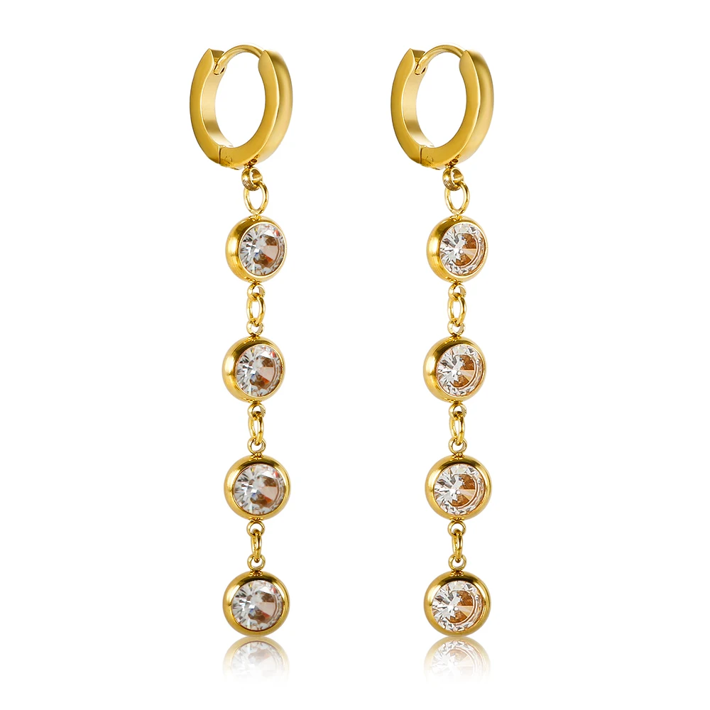 Jovo Love Stainless Steel Tassel Cubic Zirconia Long Hoop Earrings for Women Colorful Crystal Stone Stylish Earrings Jewelry