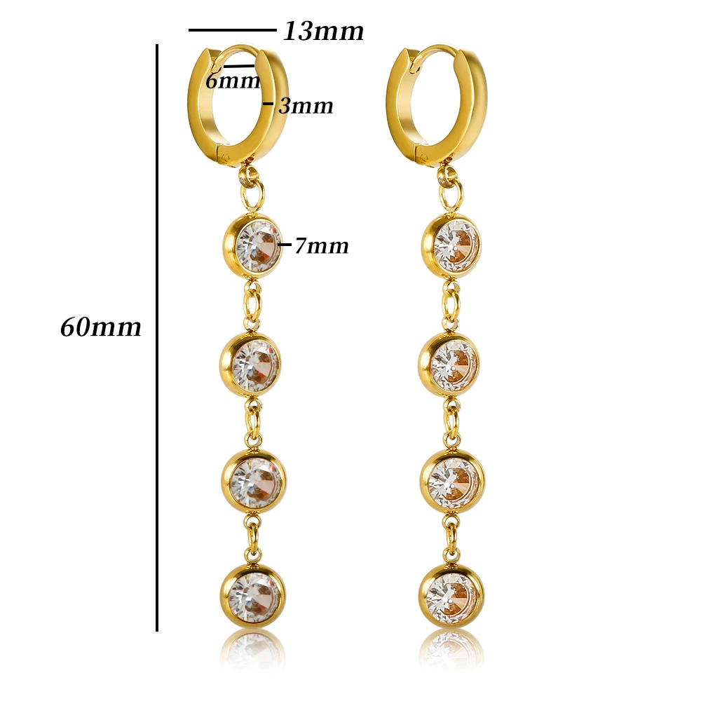 Jovo Love Stainless Steel Tassel Cubic Zirconia Long Hoop Earrings for Women Colorful Crystal Stone Stylish Earrings Jewelry