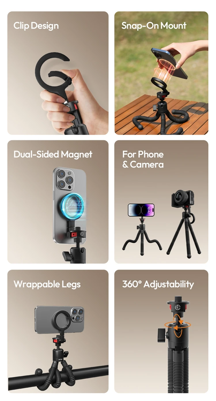 Ulanzi MT30 Magnetic Flexible Tripod For GoPro Magsafe Phone DSLR Camera iPhone 16 Fill Light Octopus Teleprompter Stand Holder