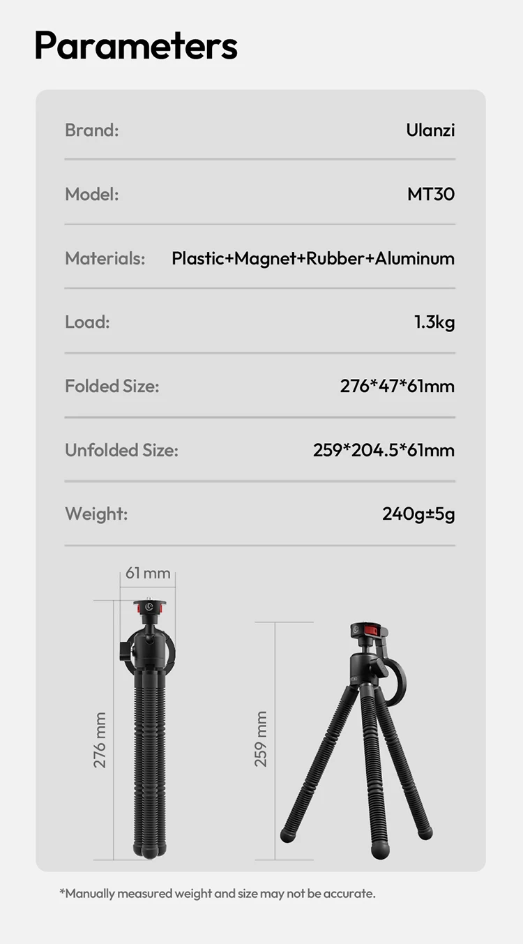 Ulanzi MT30 Magnetic Flexible Tripod For GoPro Magsafe Phone DSLR Camera iPhone 16 Fill Light Octopus Teleprompter Stand Holder