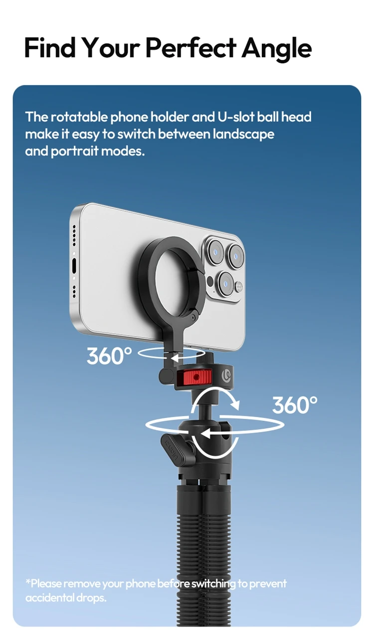 Ulanzi MT30 Magnetic Flexible Tripod For GoPro Magsafe Phone DSLR Camera iPhone 16 Fill Light Octopus Teleprompter Stand Holder