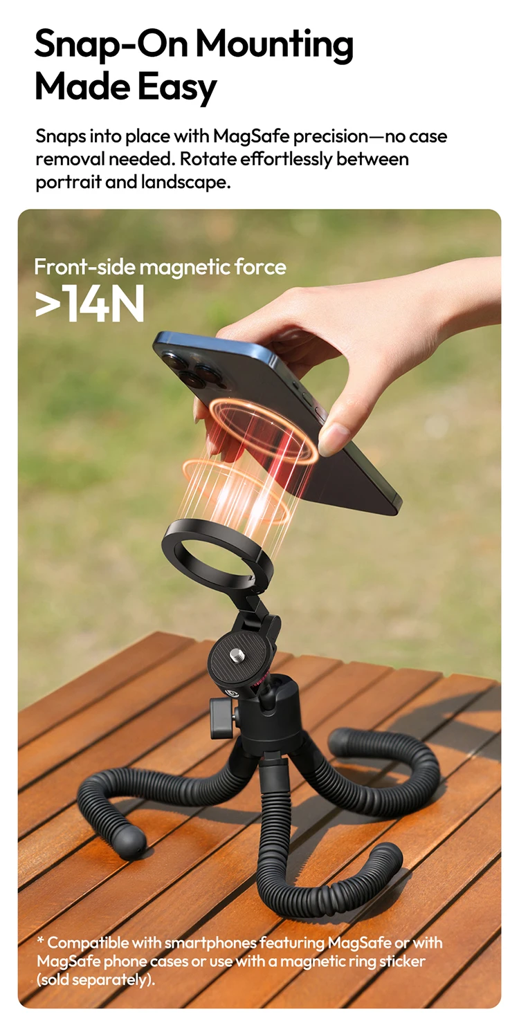 Ulanzi MT30 Magnetic Flexible Tripod For GoPro Magsafe Phone DSLR Camera iPhone 16 Fill Light Octopus Teleprompter Stand Holder