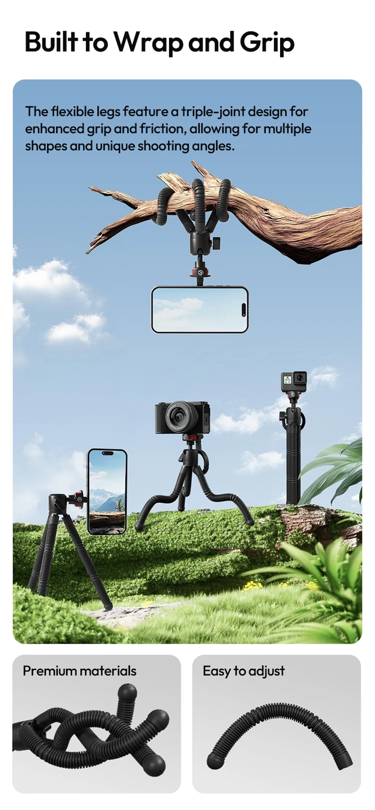 Ulanzi MT30 Magnetic Flexible Tripod For GoPro Magsafe Phone DSLR Camera iPhone 16 Fill Light Octopus Teleprompter Stand Holder