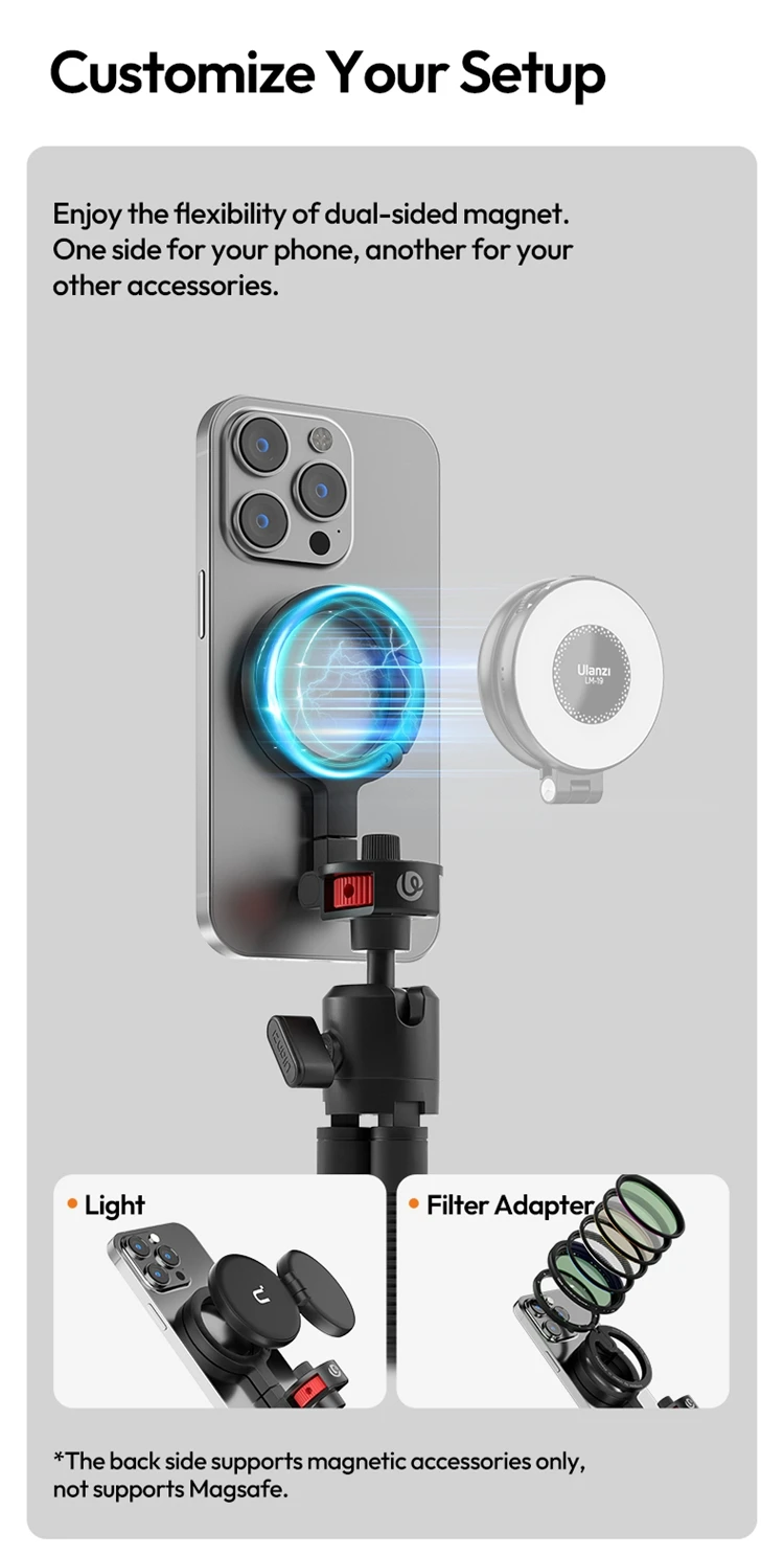 Ulanzi MT30 Magnetic Flexible Tripod For GoPro Magsafe Phone DSLR Camera iPhone 16 Fill Light Octopus Teleprompter Stand Holder