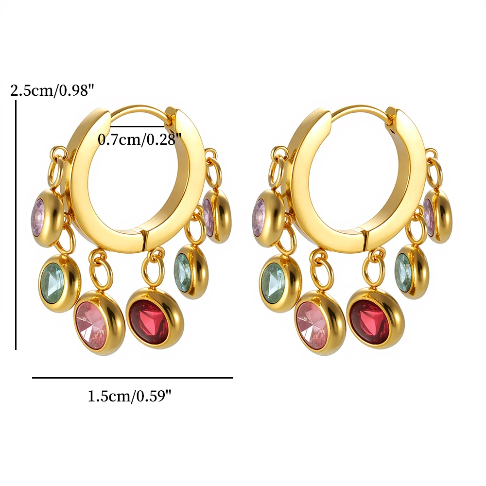 JOVO LOVE Elegant Colorful Cubic Zirconia Stainless Steel Earrings Women Cute Sweet Tassel Small Ear Buckle Temperament Jewelry