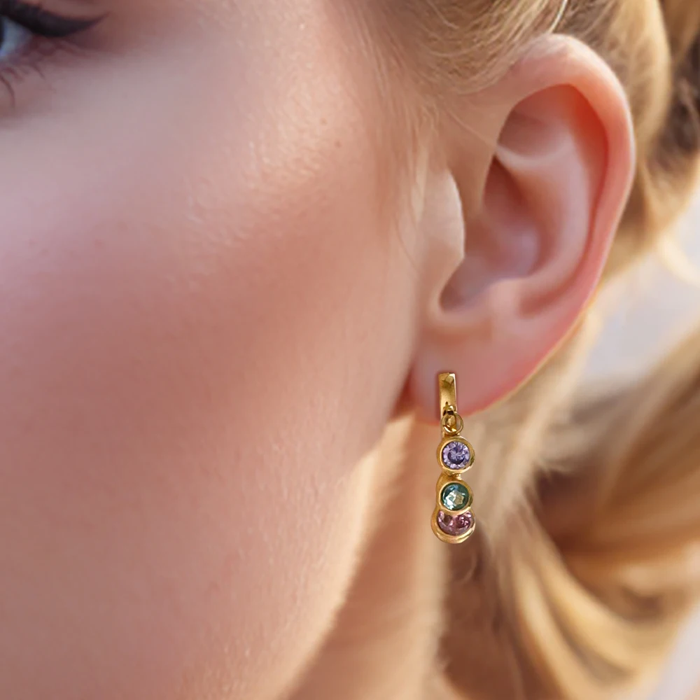 JOVO LOVE Elegant Colorful Cubic Zirconia Stainless Steel Earrings Women Cute Sweet Tassel Small Ear Buckle Temperament Jewelry