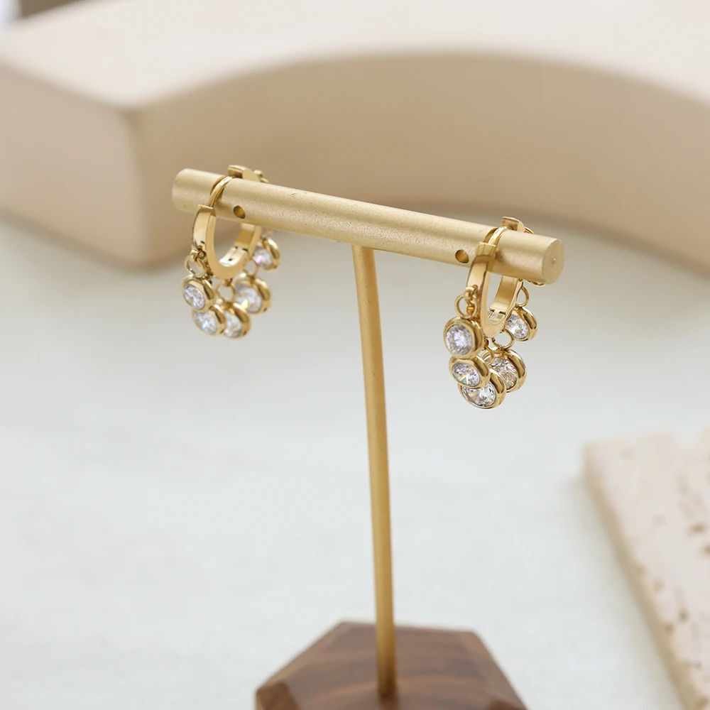 JOVO LOVE Elegant Colorful Cubic Zirconia Stainless Steel Earrings Women Cute Sweet Tassel Small Ear Buckle Temperament Jewelry