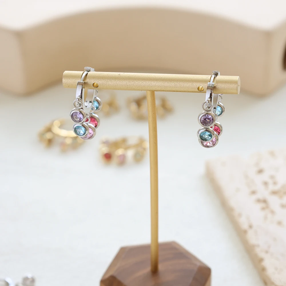 JOVO LOVE Elegant Colorful Cubic Zirconia Stainless Steel Earrings Women Cute Sweet Tassel Small Ear Buckle Temperament Jewelry