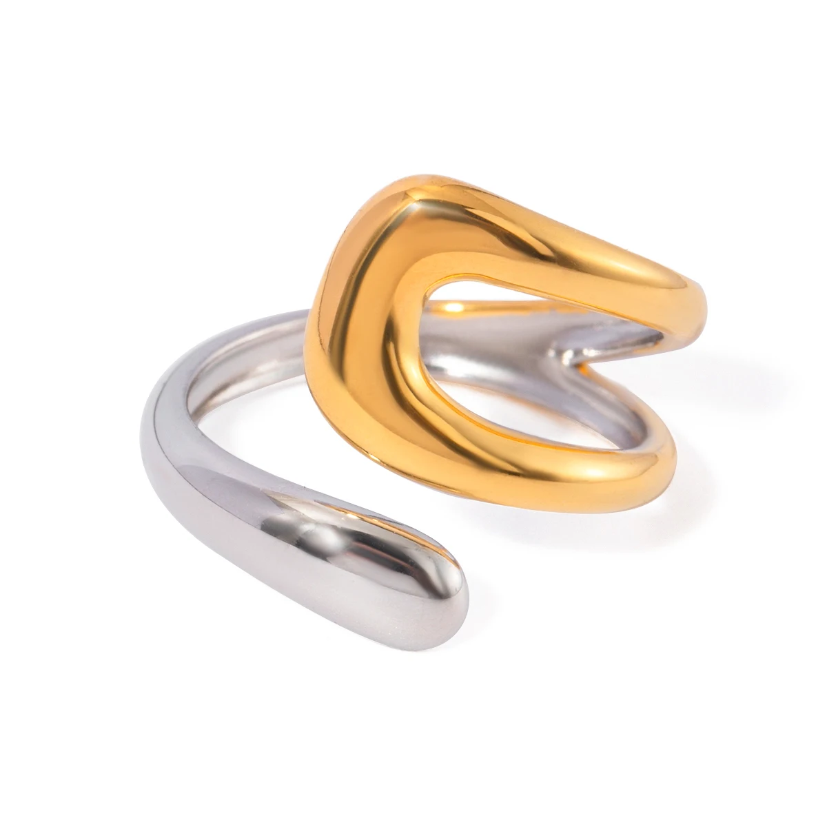 Uworld Stainless Steel Metal Waterproof 18K Gold Thaya Colorblock Cross Asymmetric Open Ring Trendy Jewelry Bagues Pour Femme