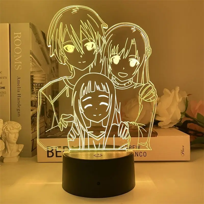 Sword Art Online Anime 3D LED Nightlight Asuna Asuna Kirito Shino Cartoon Night Lights Room Decoration Birthday Gift