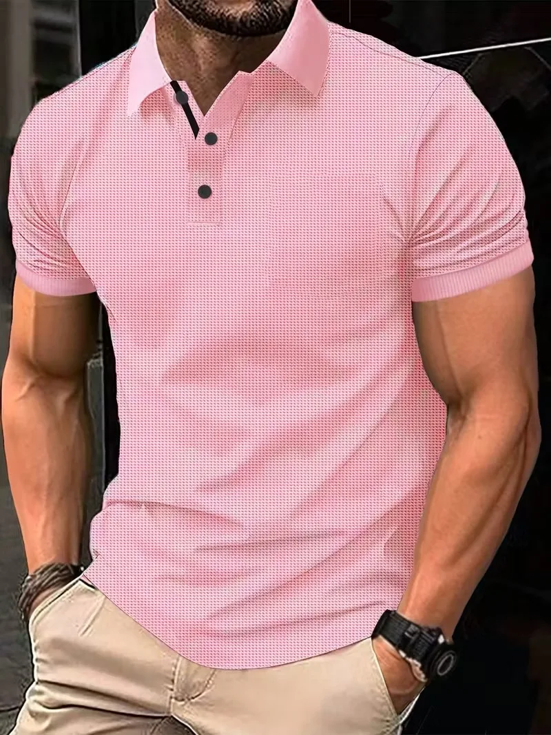 Men's Summer Short Sleeve Polo Shirts, Classic Striped Print Sporty Top, Fashionable Lapel Button-Up Men's Polo Shirts