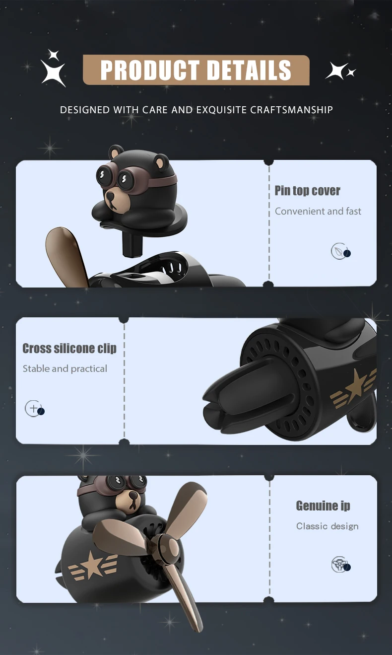 Rotating pilot bear ornaments outlet car air freshener vent clip perfume airplane fragrance diffuser decorations accessories men