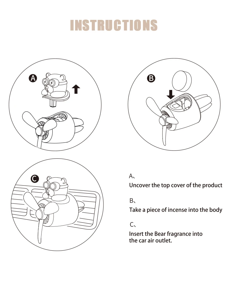 Rotating pilot bear ornaments outlet car air freshener vent clip perfume airplane fragrance diffuser decorations accessories men