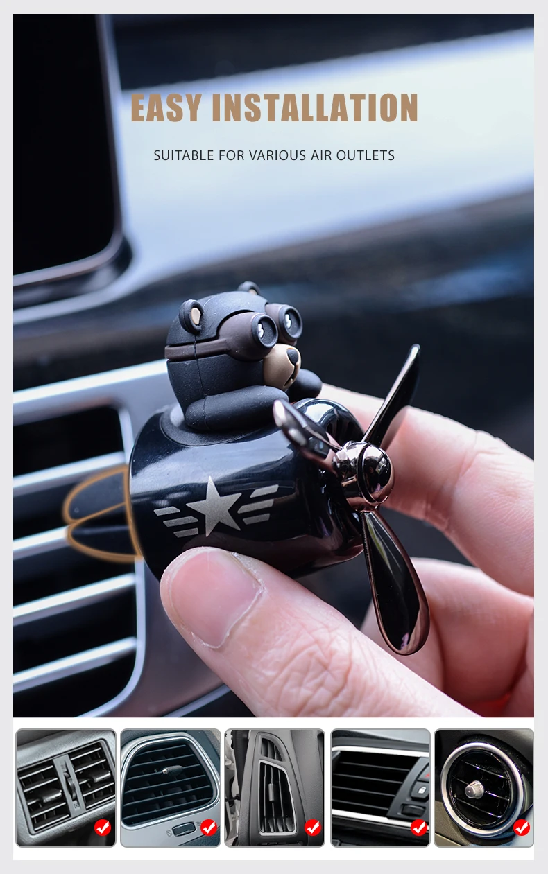 Rotating pilot bear ornaments outlet car air freshener vent clip perfume airplane fragrance diffuser decorations accessories men
