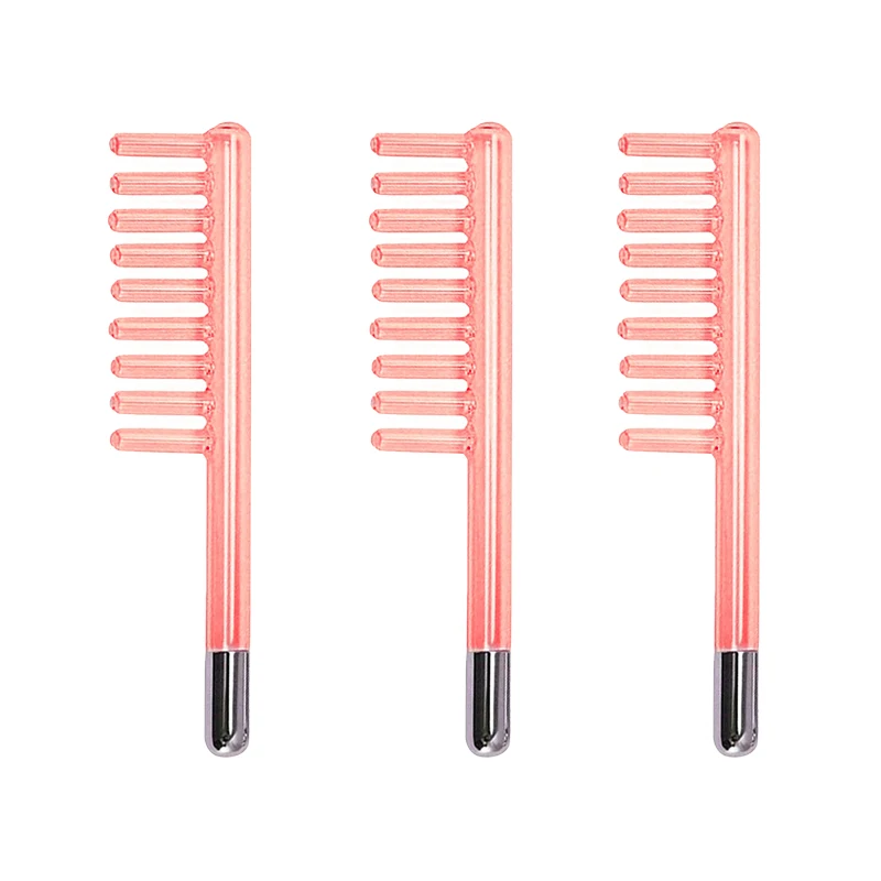 3PCS Hair Comb Dandruff Removal Glass Smoothes Hair Comb Shaped Probe For High Frequency Electrotherapy Instrument Purple Light