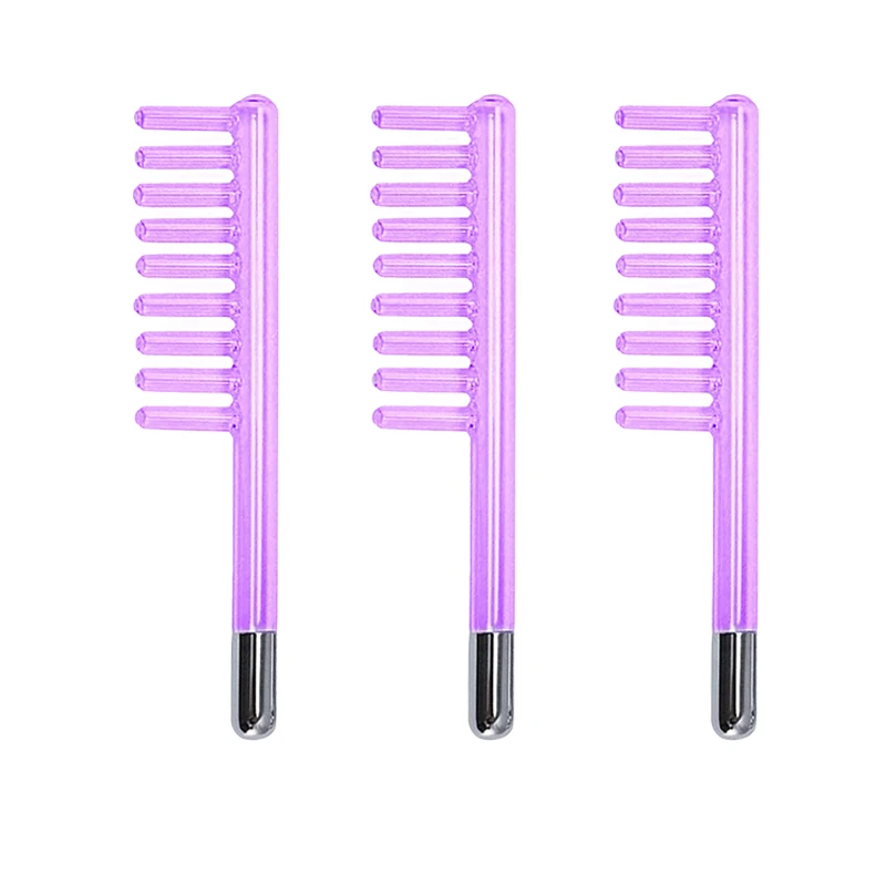 3PCS Hair Comb Dandruff Removal Glass Smoothes Hair Comb Shaped Probe For High Frequency Electrotherapy Instrument Purple Light
