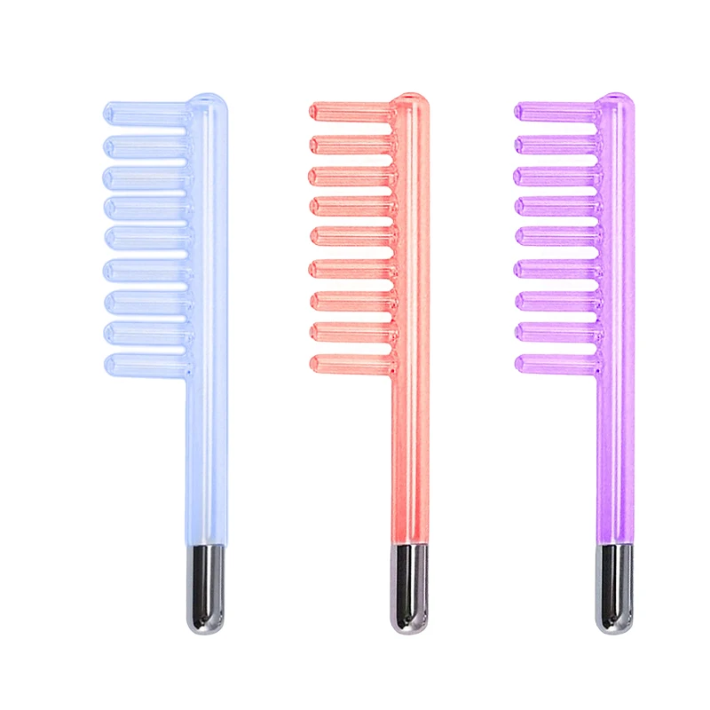 3PCS Hair Comb Dandruff Removal Glass Smoothes Hair Comb Shaped Probe For High Frequency Electrotherapy Instrument Purple Light