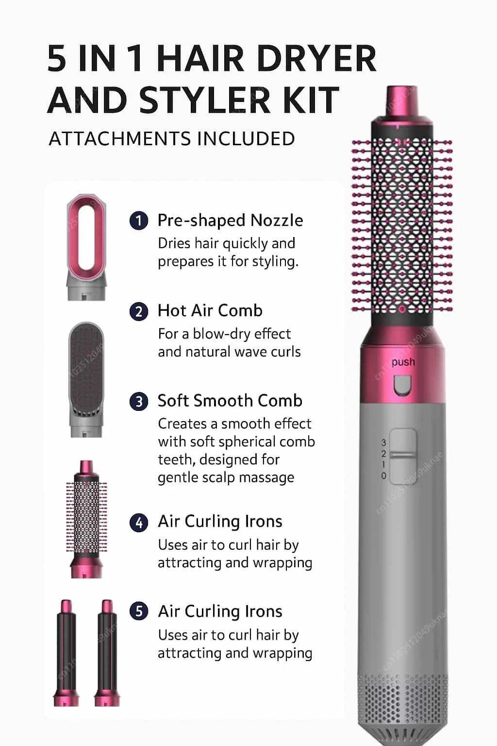 5 In 1 Professional Hair Dryer Hot Air Comb Brush With Curling Iron And Hair Straightener For Salon Quality Hair Styling