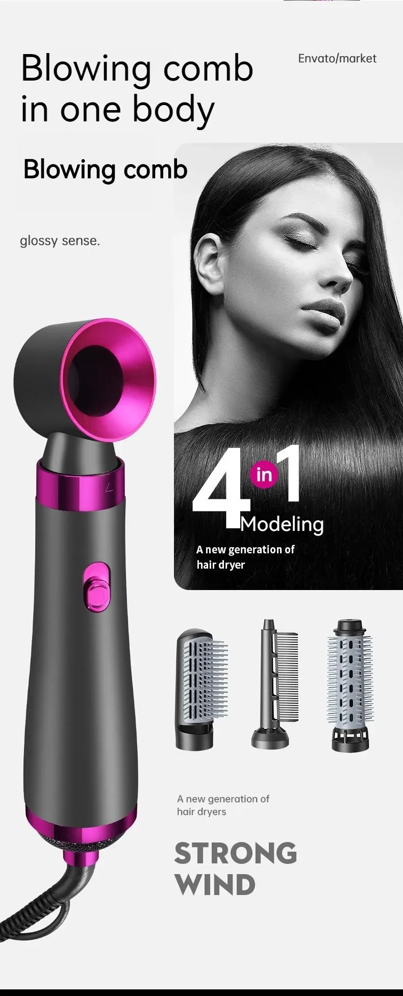 Five in One Hair Dryer Hot Air Comb Electric Curly Hair Straightener Negative Ion Hair Dryer Styling Set 220V EU 110V US