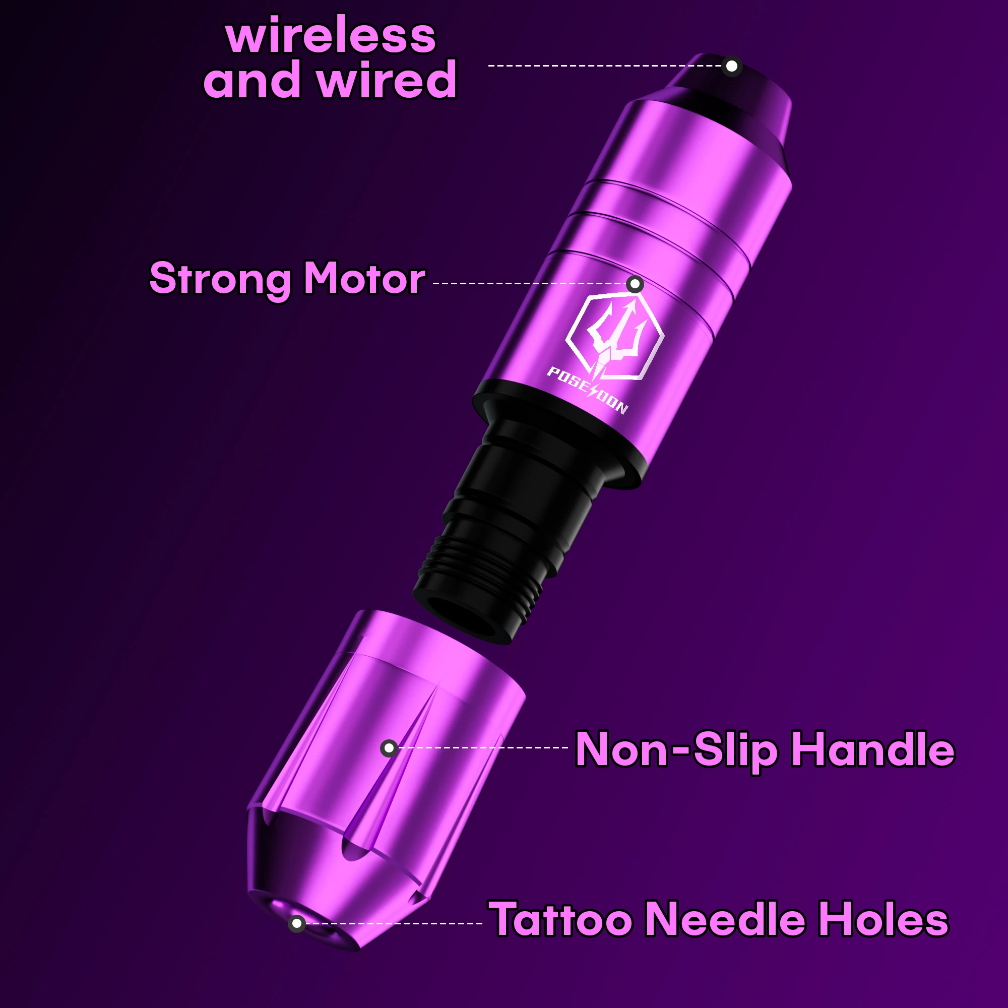 POSEIDON Tattoo Kit 20 V6 Tattoo Needles Tattoo Pen Kit For Permanent Makeup Tattoo Machine Kit Purple Wireless Tattoo Gun Kit