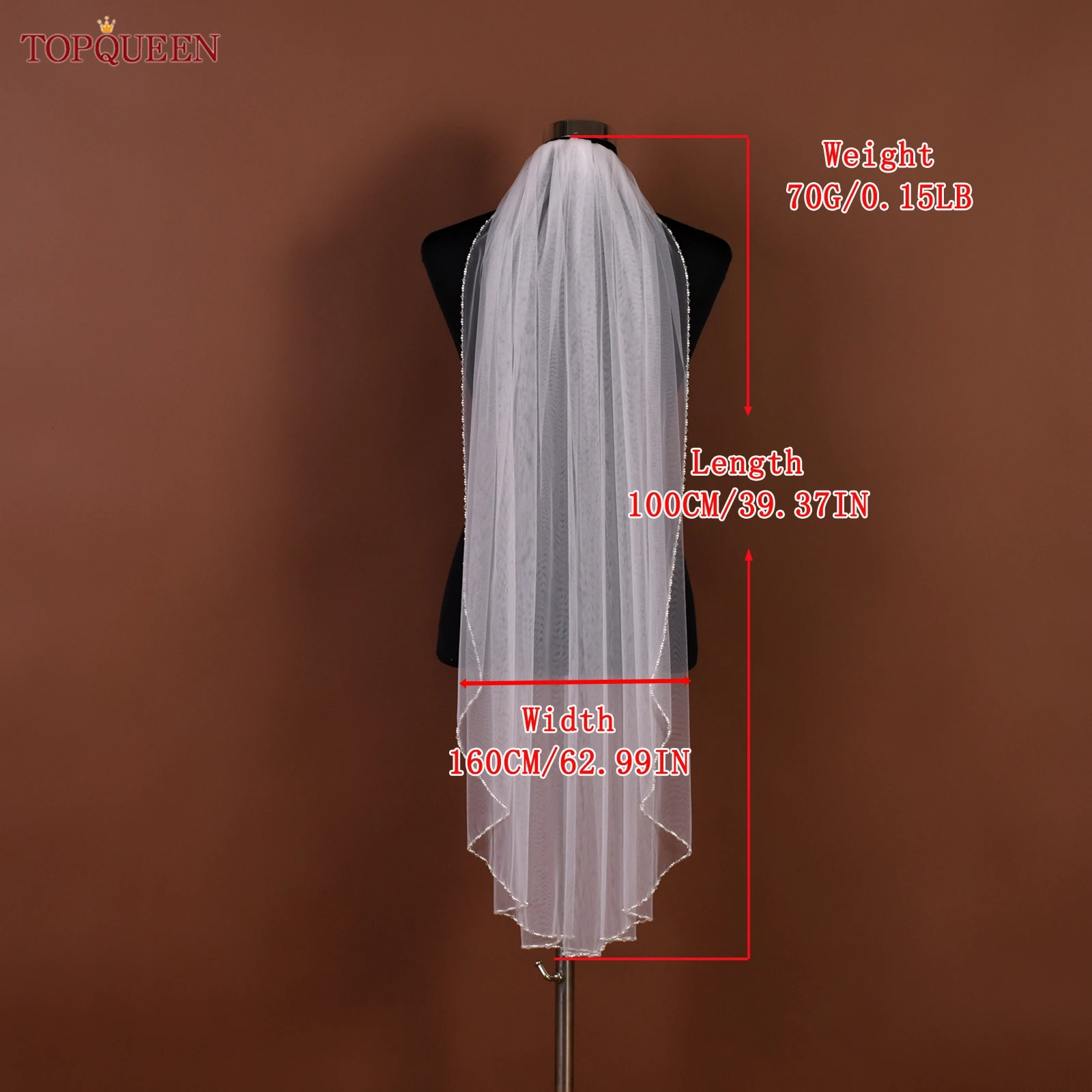 TOPQUEEN V107 Cathedral Bridal Wedding Veil Crystal Beaded Veil With Crystal Edge 1 Layer Soft Wedding Accessories Customizable