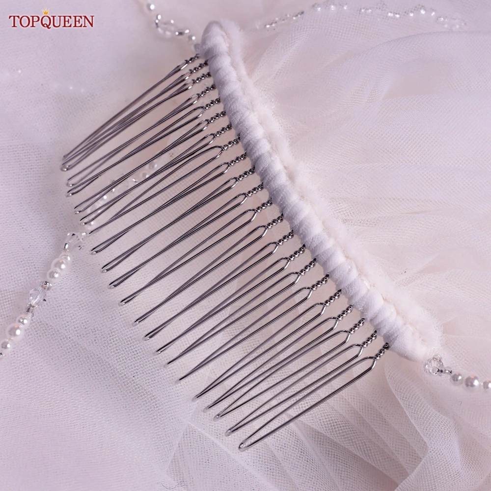 TOPQUEEN V107 Cathedral Bridal Wedding Veil Crystal Beaded Veil With Crystal Edge 1 Layer Soft Wedding Accessories Customizable