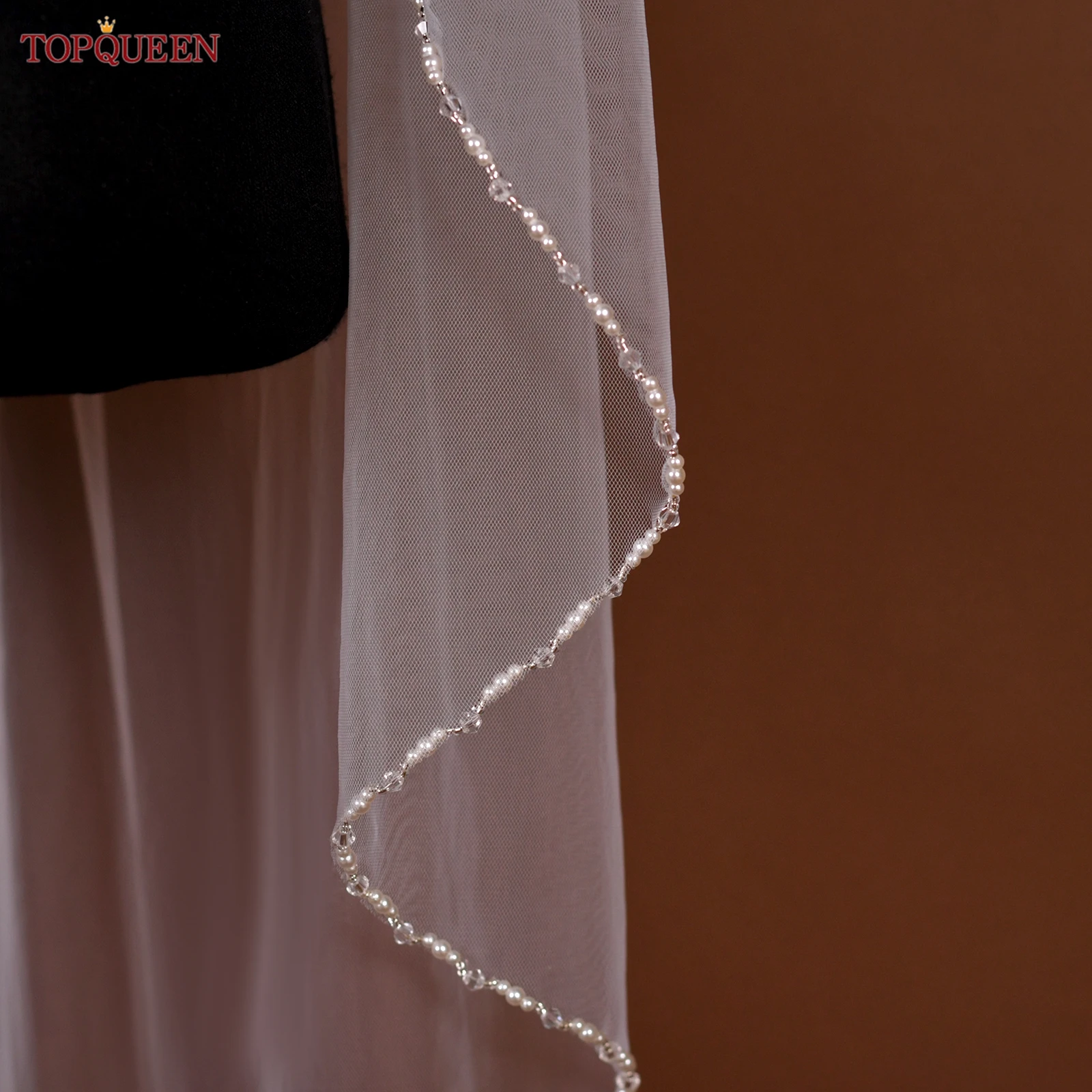 TOPQUEEN V107 Cathedral Bridal Wedding Veil Crystal Beaded Veil With Crystal Edge 1 Layer Soft Wedding Accessories Customizable