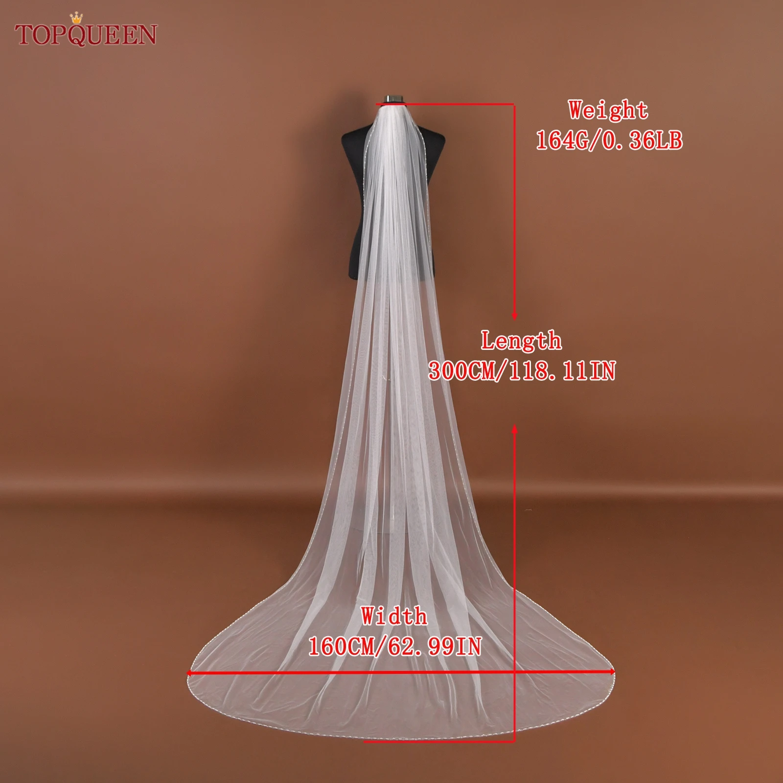 TOPQUEEN V107 Cathedral Bridal Wedding Veil Crystal Beaded Veil With Crystal Edge 1 Layer Soft Wedding Accessories Customizable