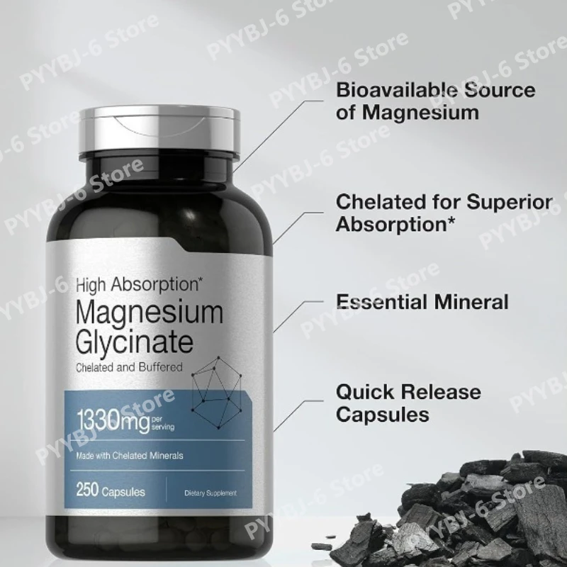 Magnesium Glycinate 1330mg (Elemental Magnesium) 250 Capsules Chelated Buffered Minerals Non-GMO Gluten Free Dietary Supplement