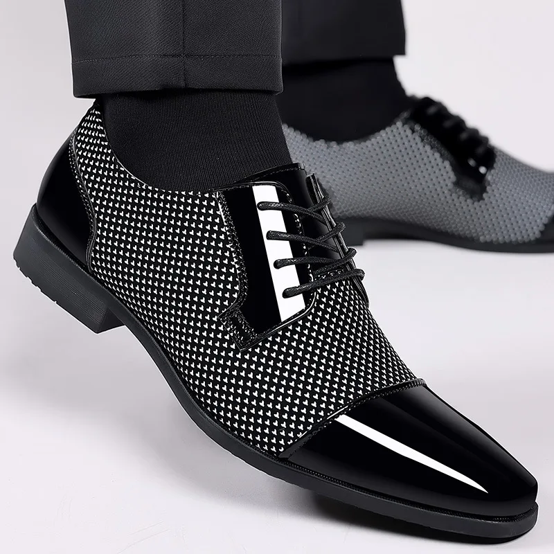 Luxury Men's Dress Shoes PU Leather Shoes Lace Up Office Black Oxfords Flats Wedding Party Shoe Business Pointed Toe Men Shoes