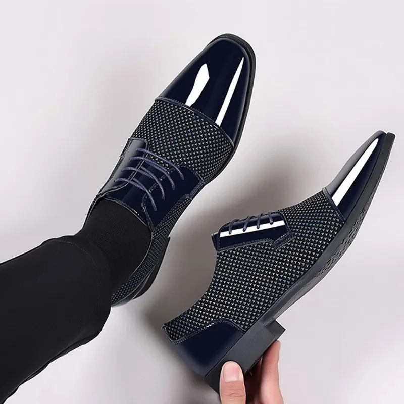 Luxury Men's Dress Shoes PU Leather Shoes Lace Up Office Black Oxfords Flats Wedding Party Shoe Business Pointed Toe Men Shoes