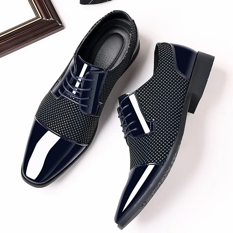 Luxury Men's Dress Shoes PU Leather Shoes Lace Up Office Black Oxfords Flats Wedding Party Shoe Business Pointed Toe Men Shoes