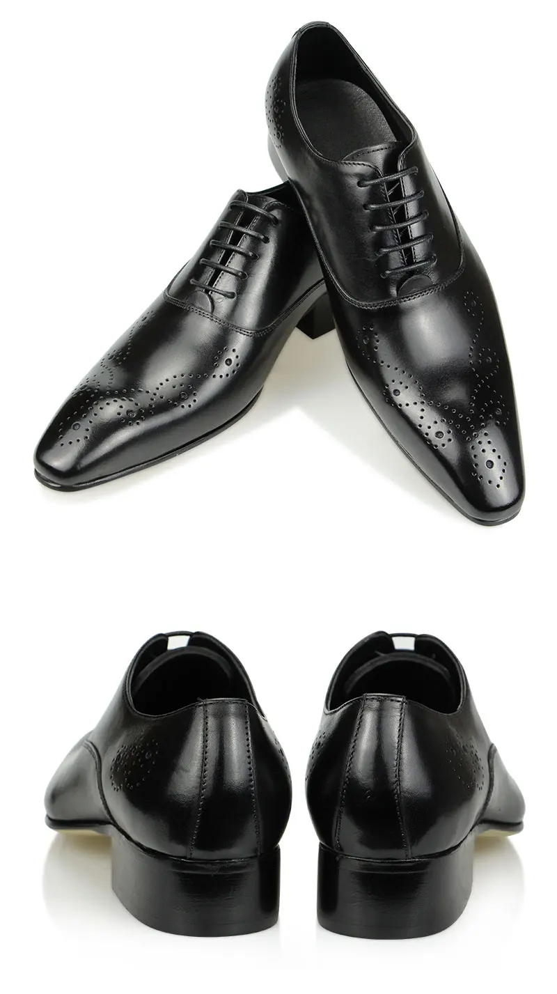Black Dress Shoes Oxfords for Mens Luxury Business Party Banquet Daily Retro Genuine Leather Shoe Lace-up Handmade Wedding Shoes
