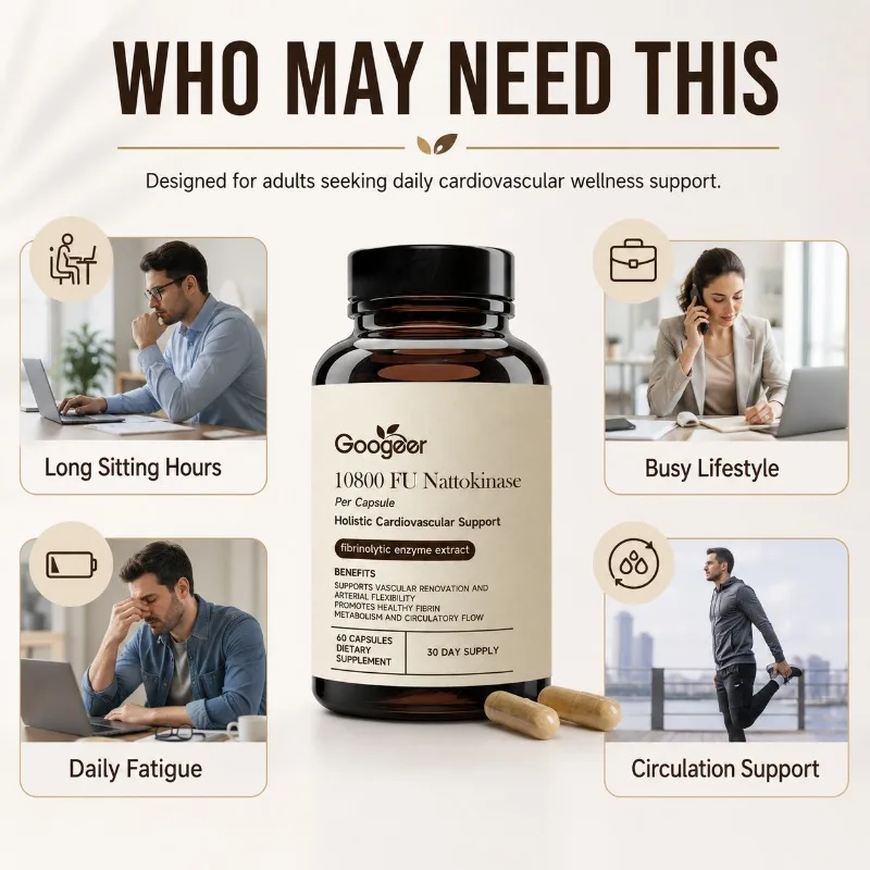 Nattokinase 10800 FU Capsules with CoQ10 Garlic Extract Daily Wellness Supplement 60 Count 30 Day Supply for Adults Men Women
