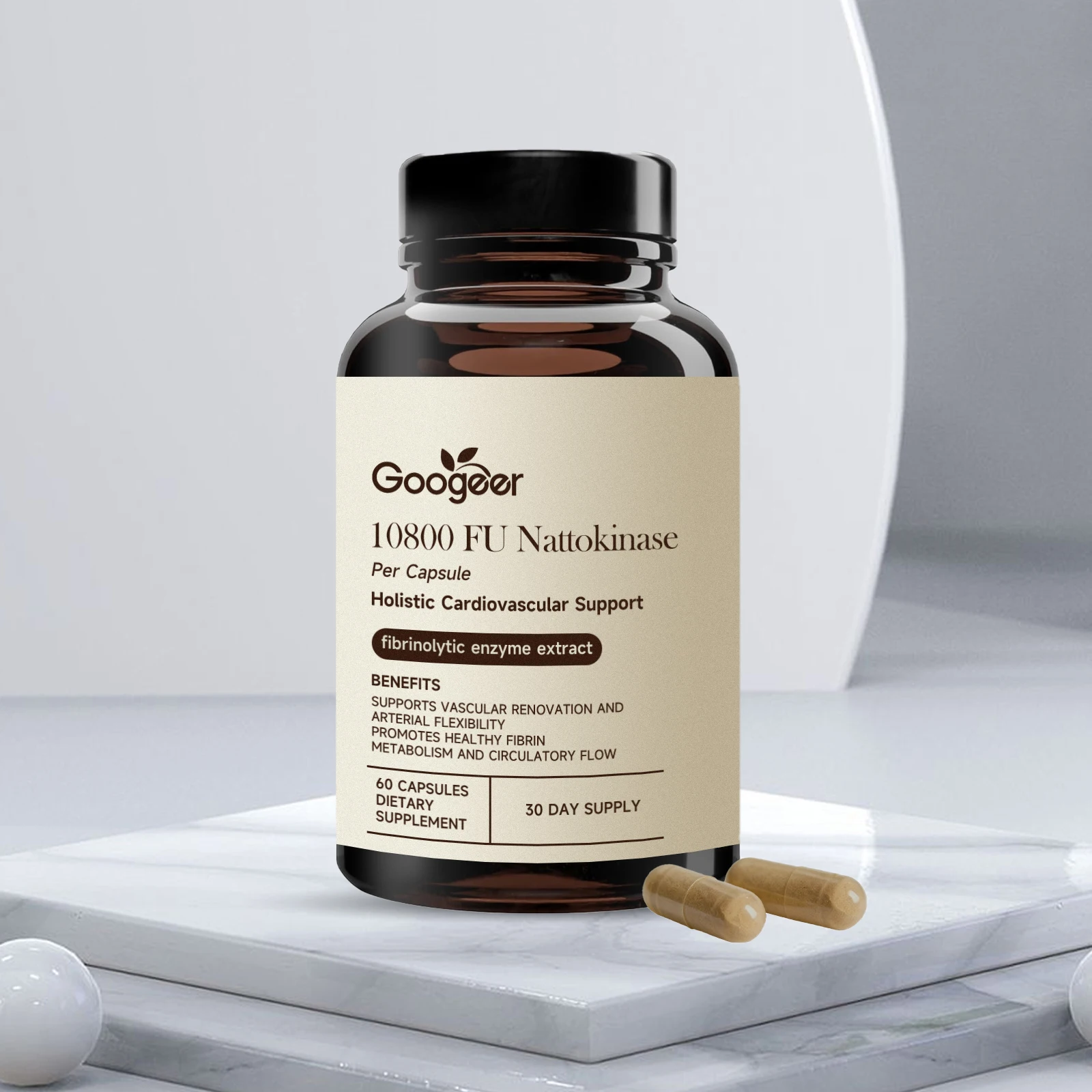 Nattokinase 10800 FU Capsules with CoQ10 Garlic Extract Daily Wellness Supplement 60 Count 30 Day Supply for Adults Men Women