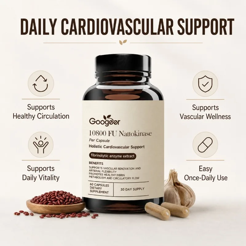 Nattokinase 10800 FU Capsules with CoQ10 Garlic Extract Daily Wellness Supplement 60 Count 30 Day Supply for Adults Men Women