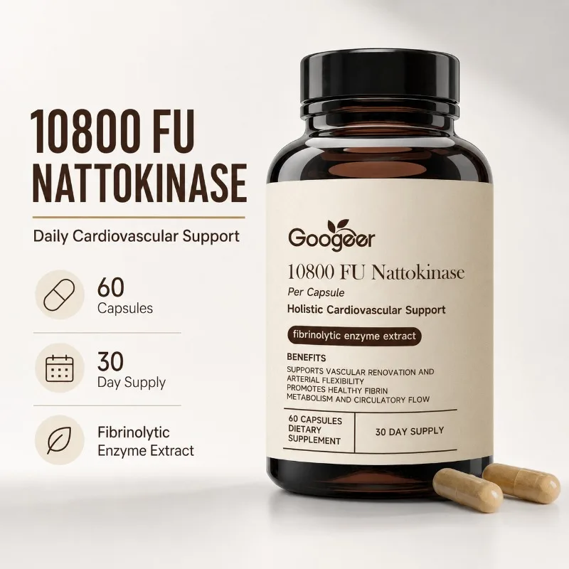 Nattokinase 10800 FU Capsules with CoQ10 Garlic Extract Daily Wellness Supplement 60 Count 30 Day Supply for Adults Men Women