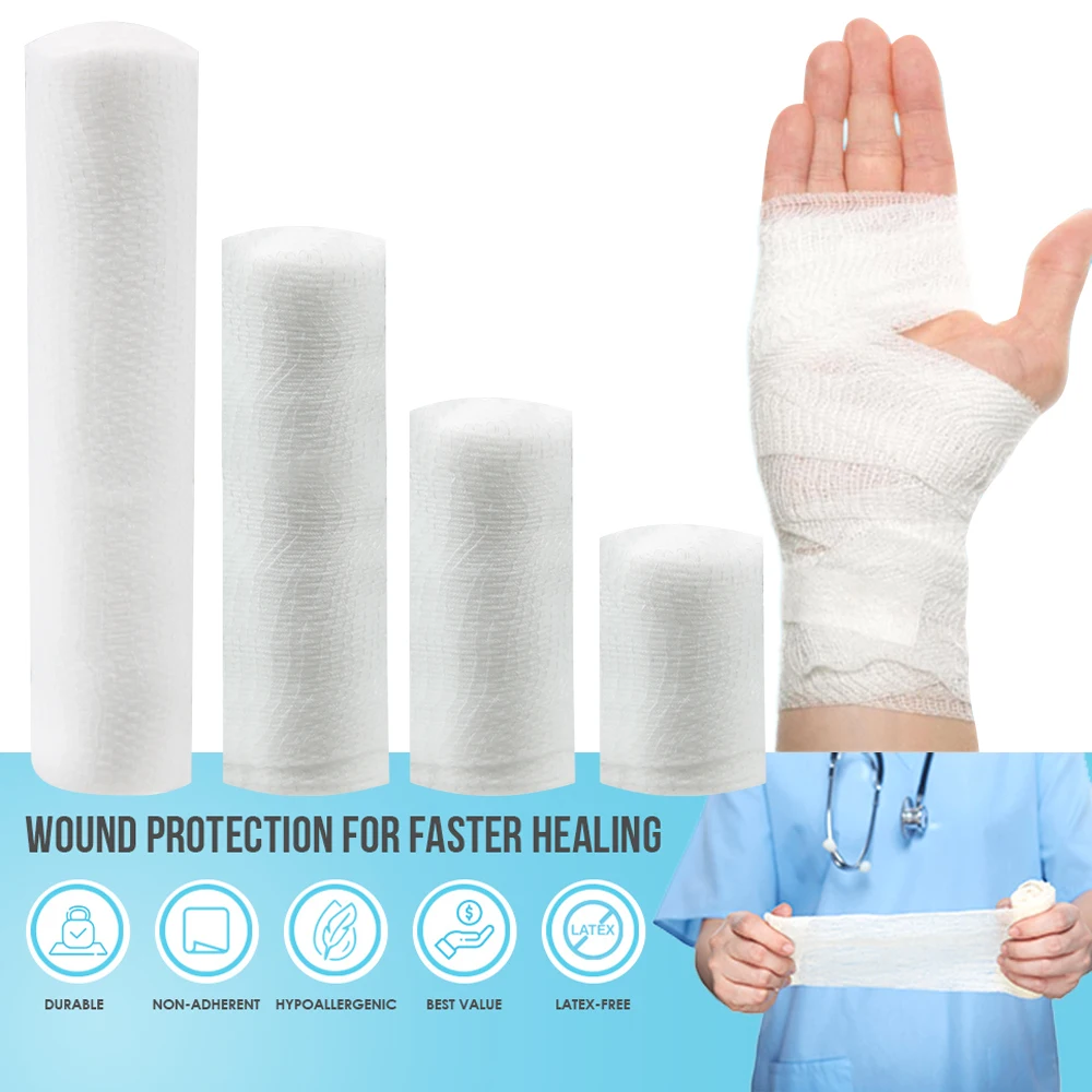 1/5/10 Rolls Absorbent Gauze Cotton Bandage Roll Wound Hemostasis Wrapping Dressing Fixation First Aid Bandage Roll