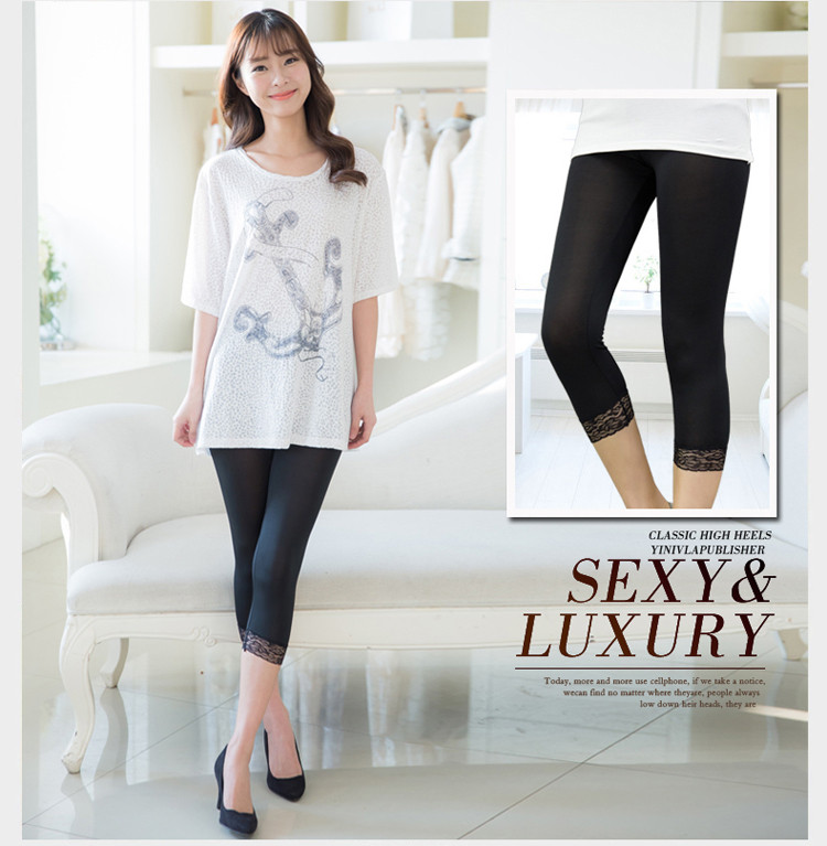 Thin Lace Short Leggings Summer Jeggings Women Pants Bodycon Cropped Capris Skinny Legging Black White Push Up Trousers Elastic